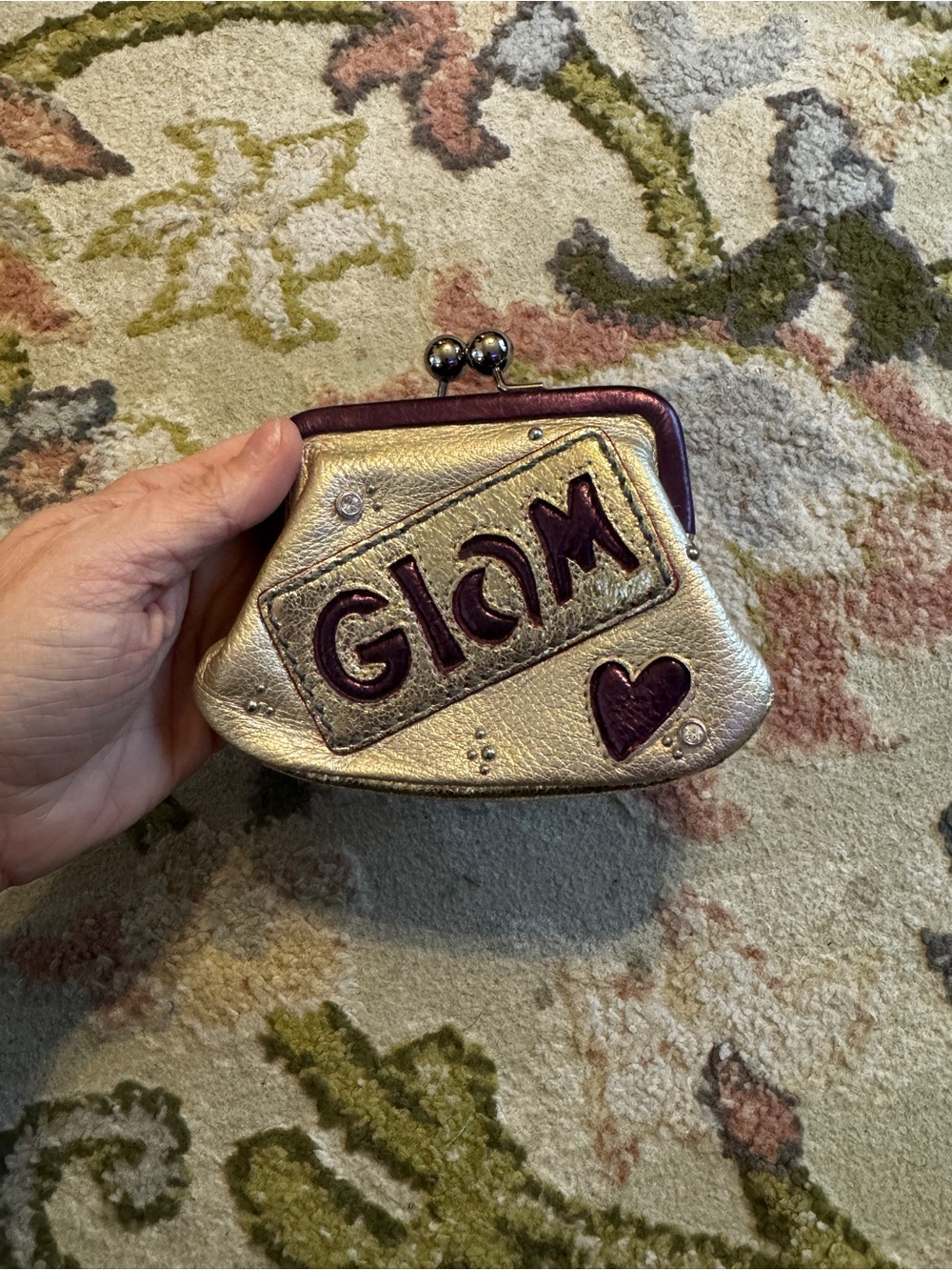 Silver Metallic Coin Purse with Plum liner -Brighton